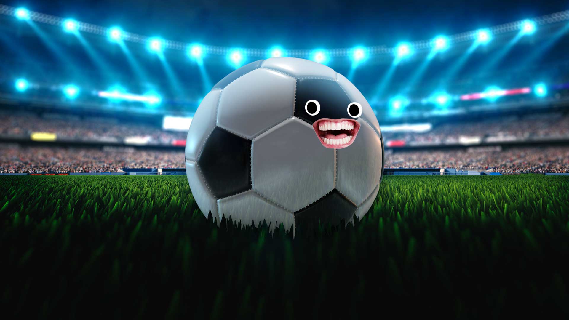A smiling football in a big stadium