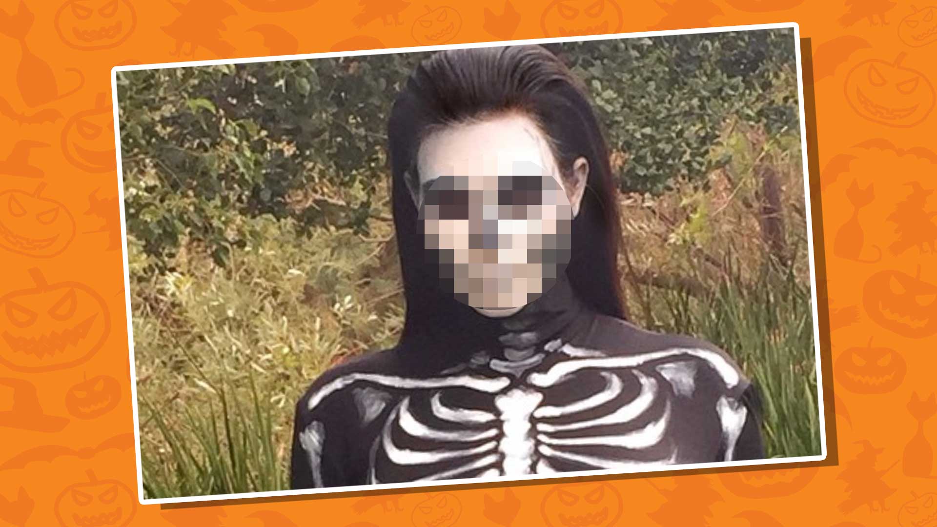A woman dressed as a skeleton