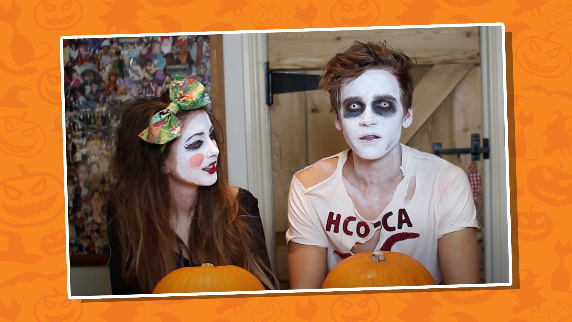 Two YouTubers doing Halloween activities 