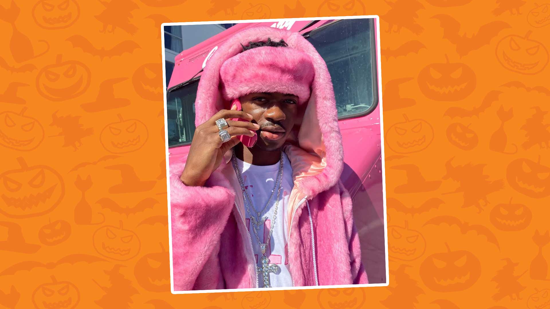 Lil Nas X dressed as a pink rabbit
