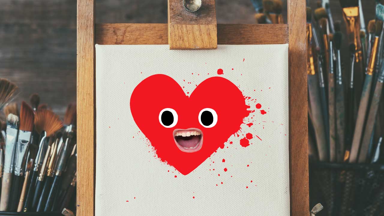 A canvas with a painting of a heart