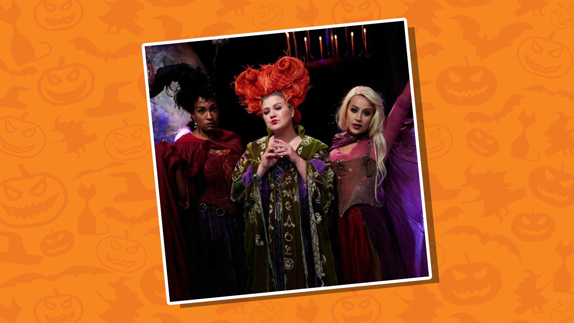 Three people dressed as characters from Hocus Pocus