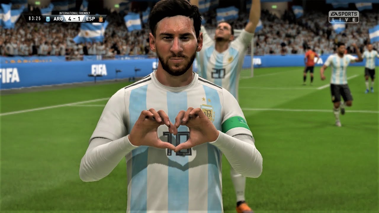 Lionel Messi in an Argentina shirt on FIFA game