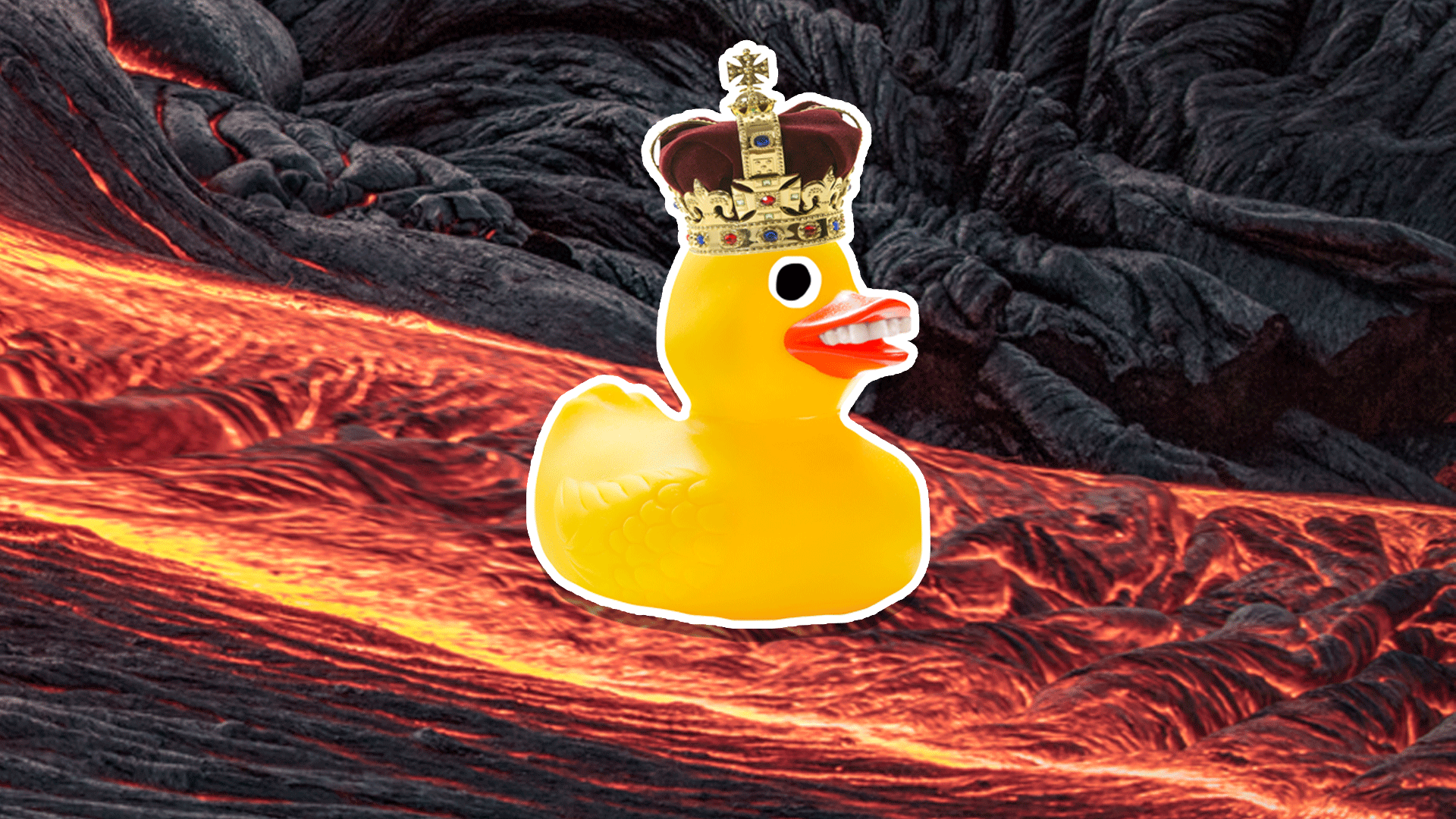 A rubber duck floating on a river of lava