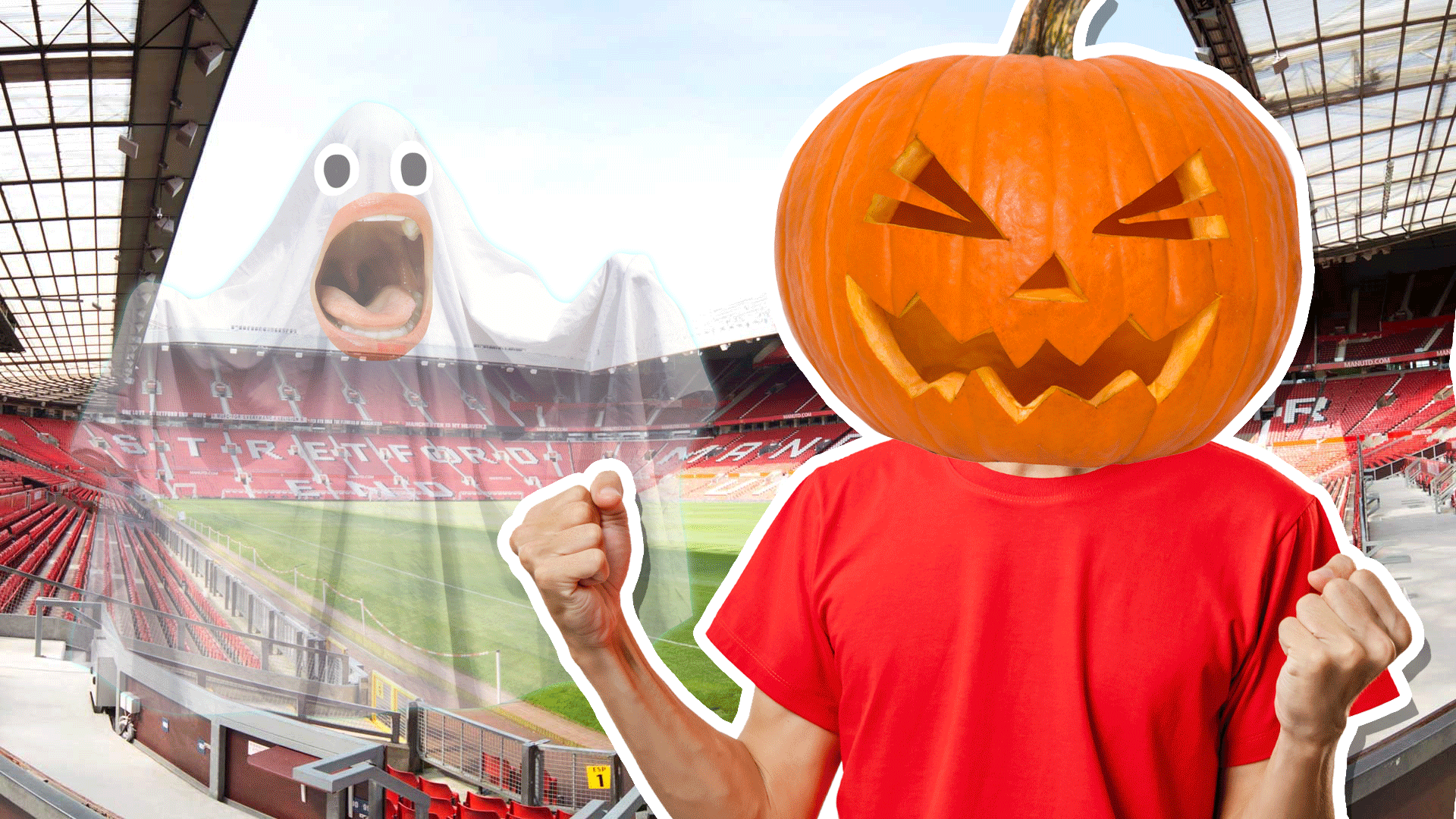 A pumpkin and ghost at Manchester United's ground