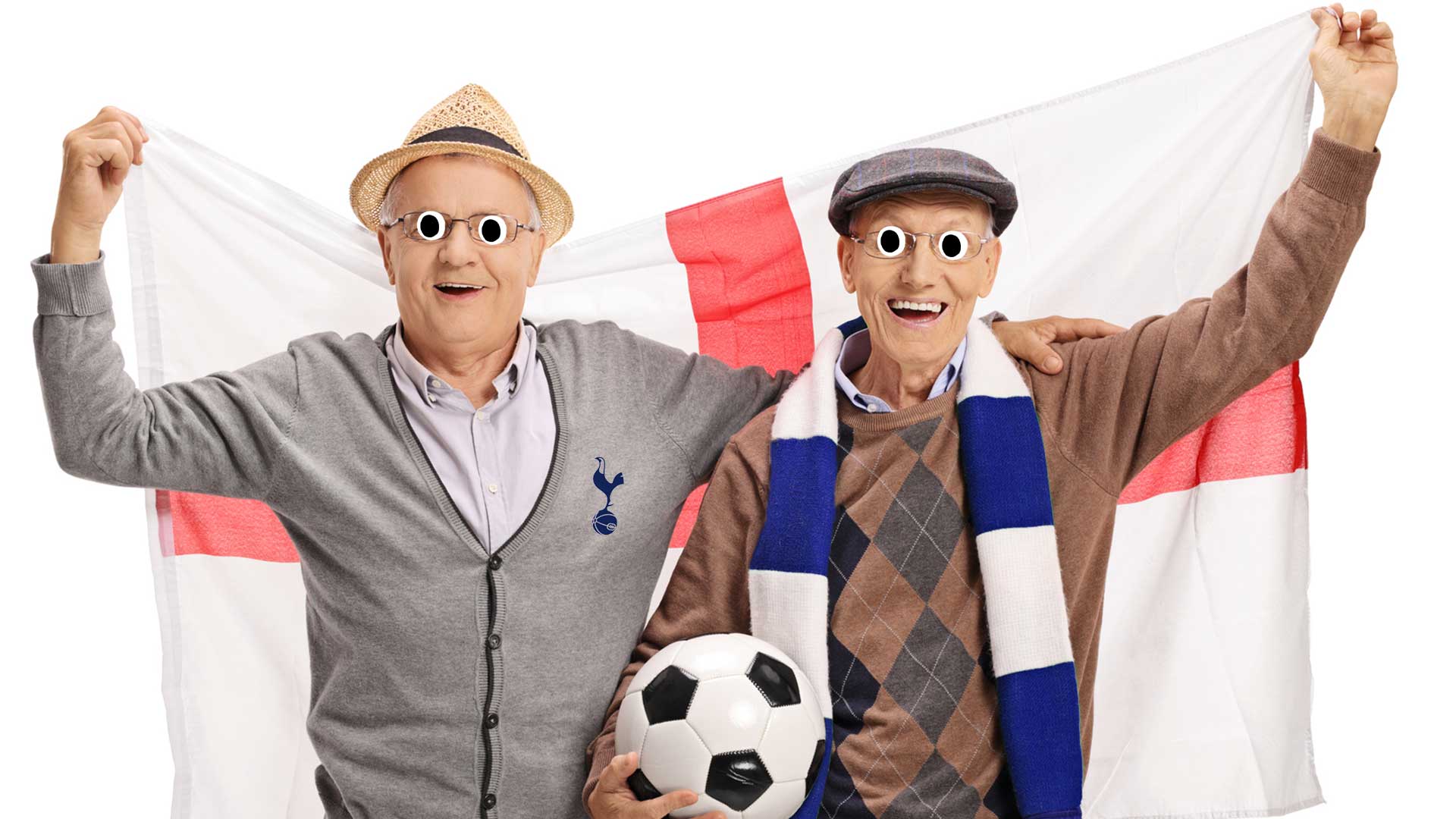 Two elderly football fans in Spurs scarves