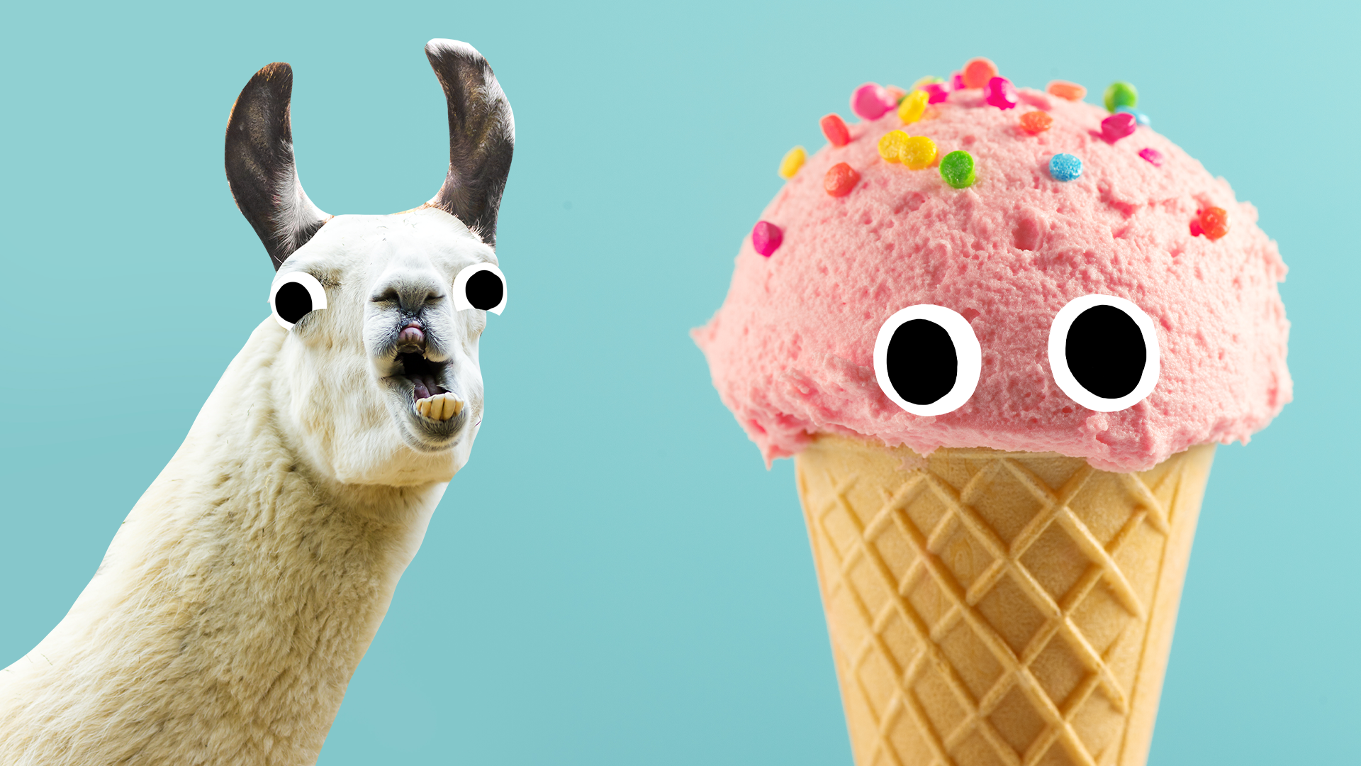 Llama and ice cream on turquoise background
