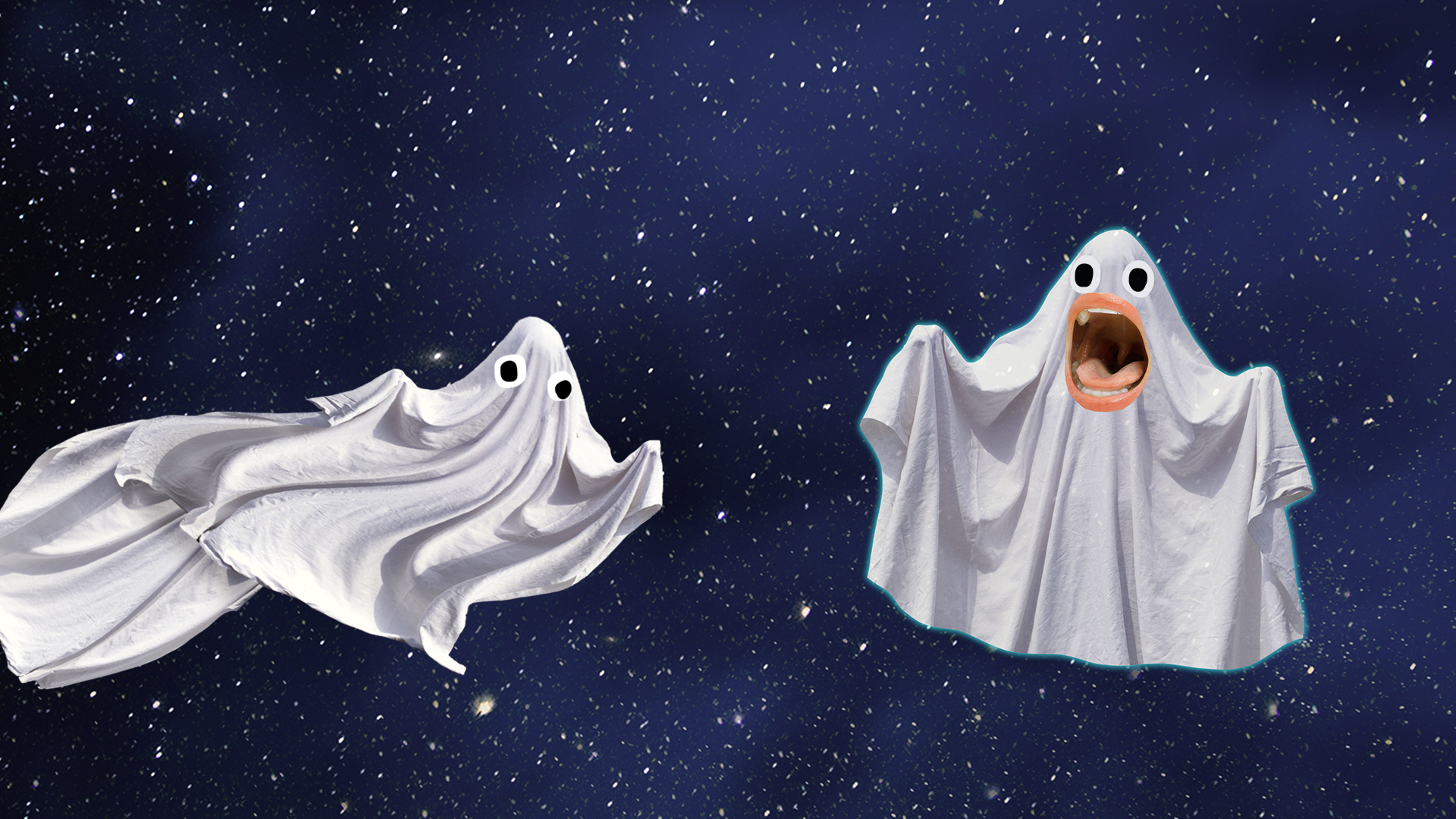 Two Beano ghosts on starry background