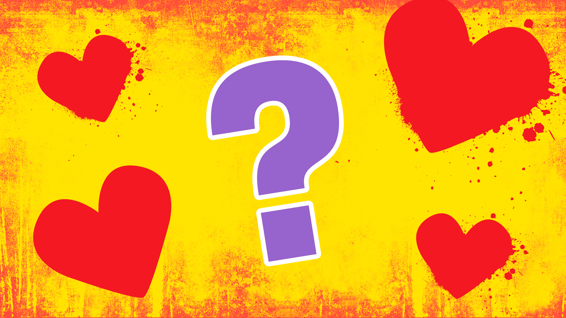 Love hearts and question mark on orange background 