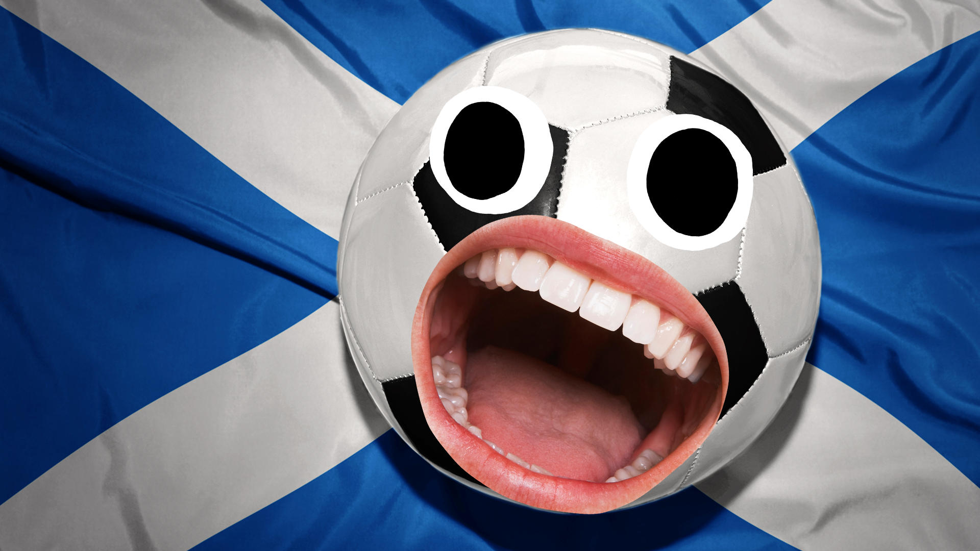 Football with silly face on Scottish flag