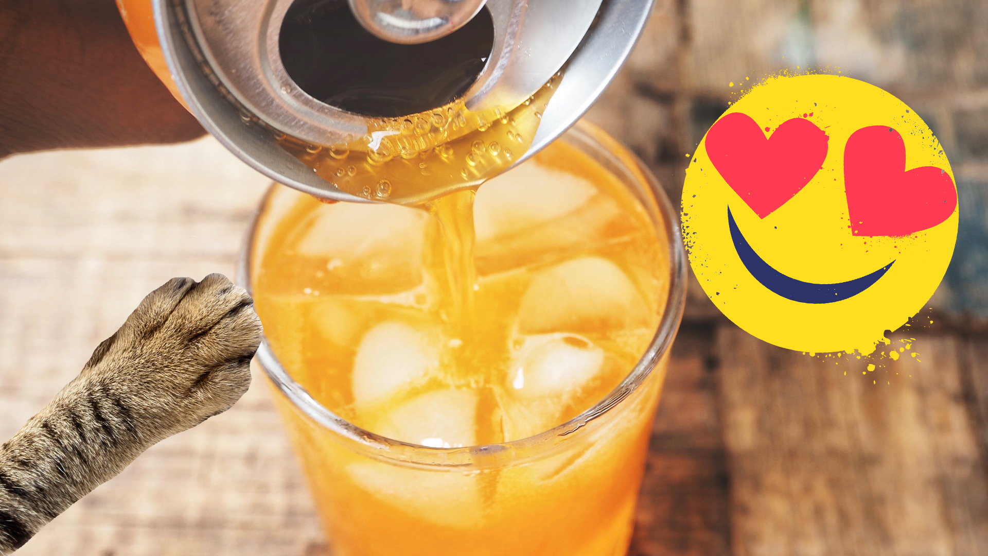Orange drink with paw and emoji 