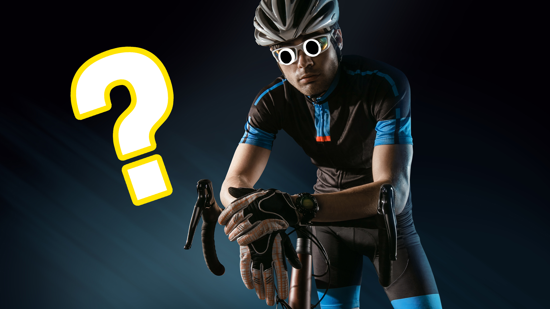 Cyclist on dark background with question mark