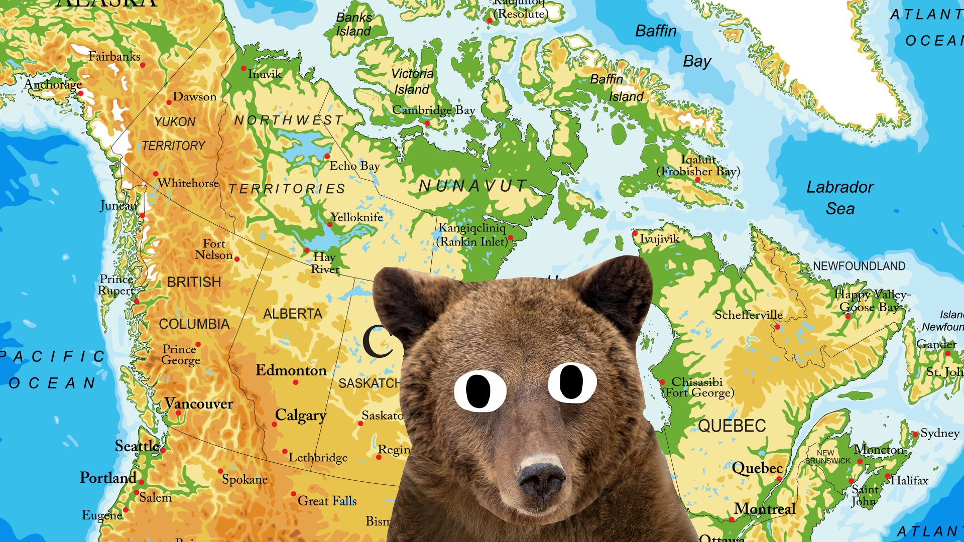 Map of canada with Beano Bear