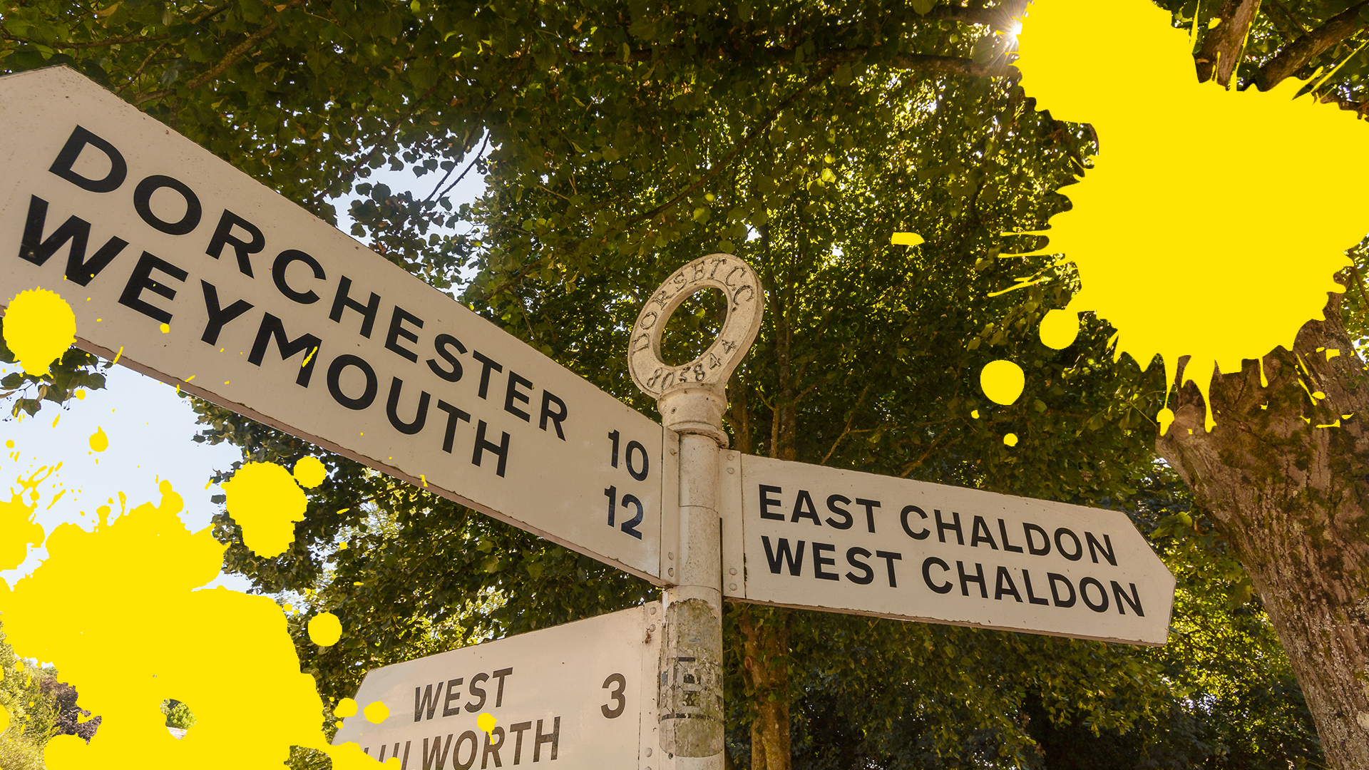 Road signs with yellow splat