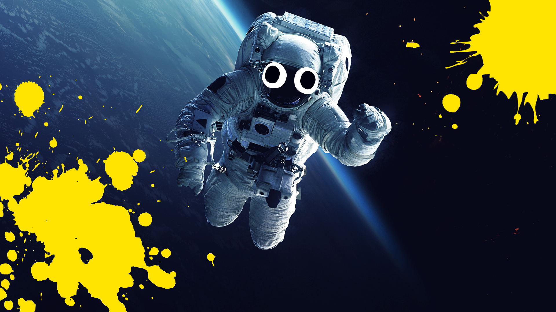 Astronaut in space with yellow splats 