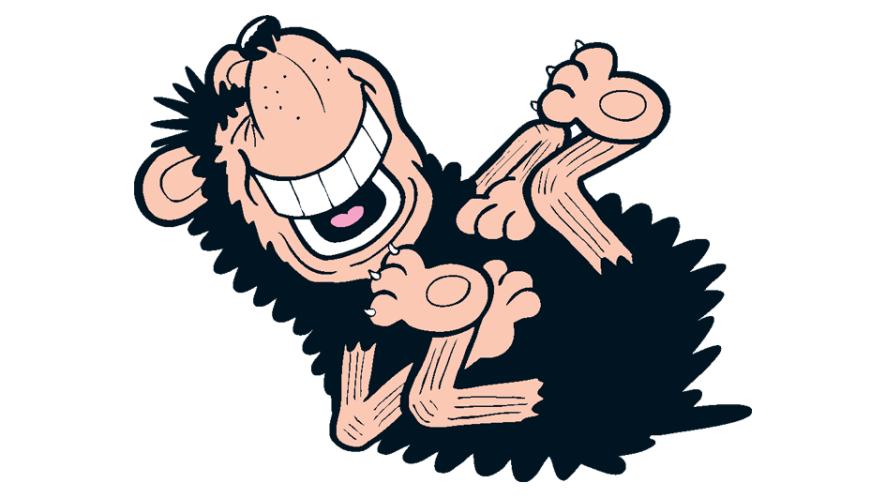 Gnasher laughing on his back