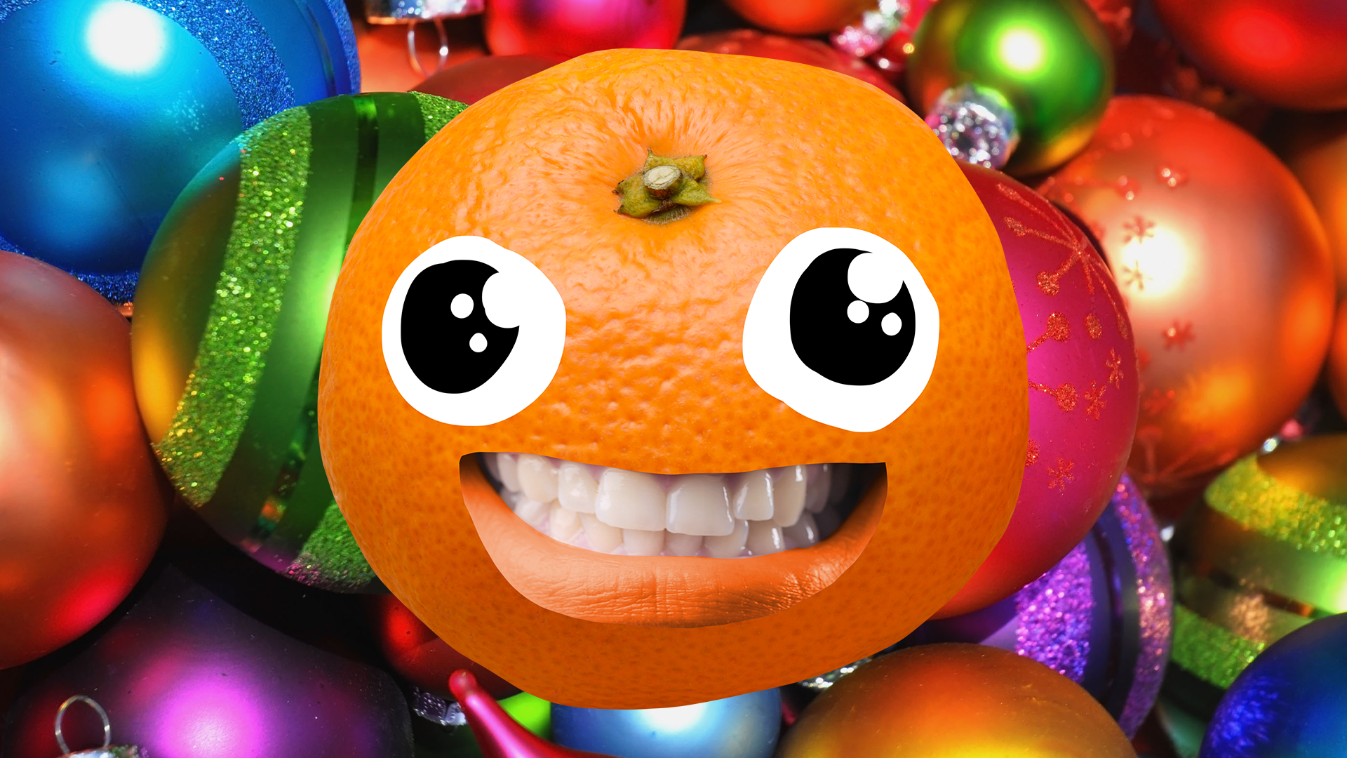 Tangerine with face on bauble background