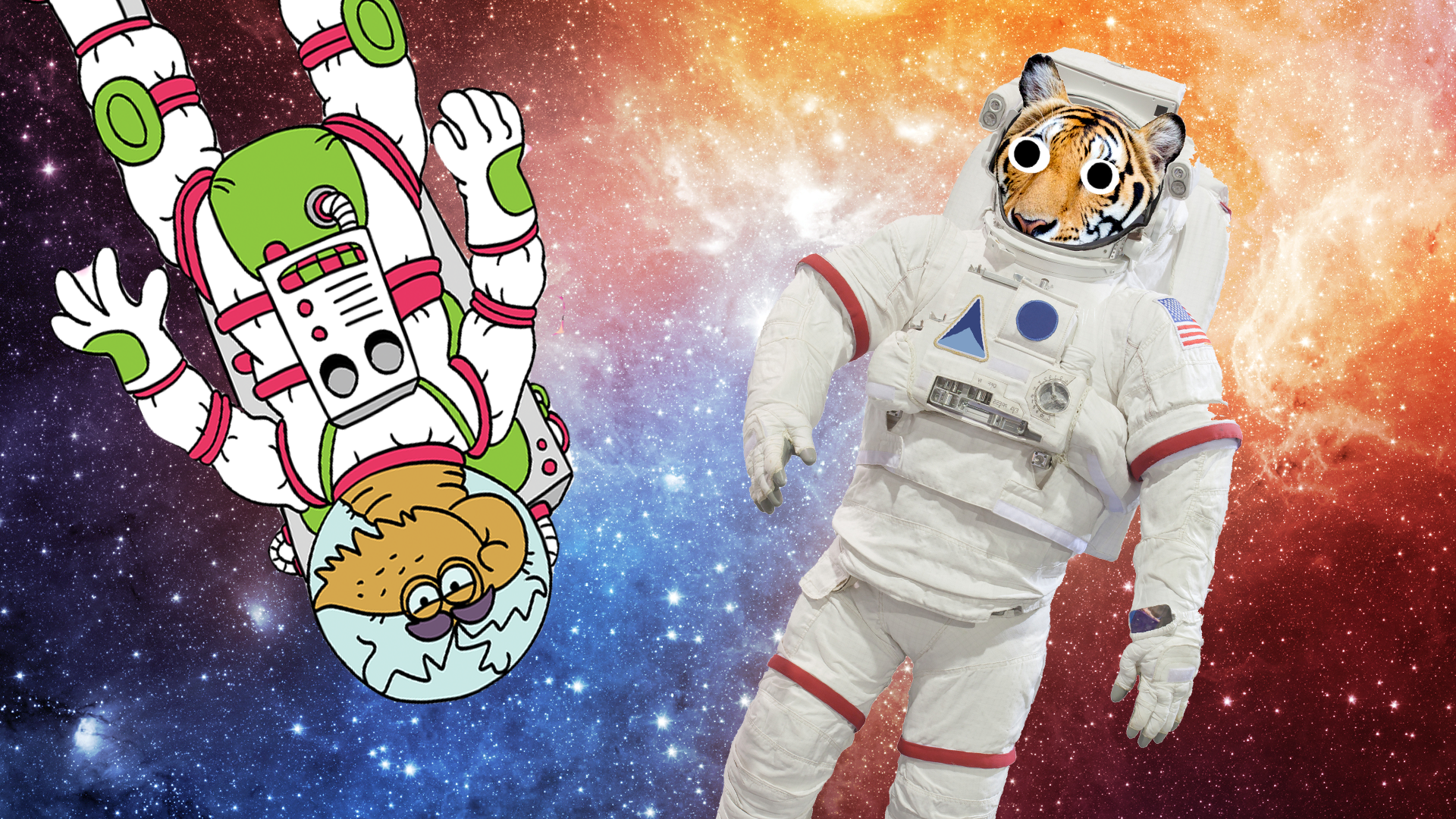 Flea and tiger astronaut in space 