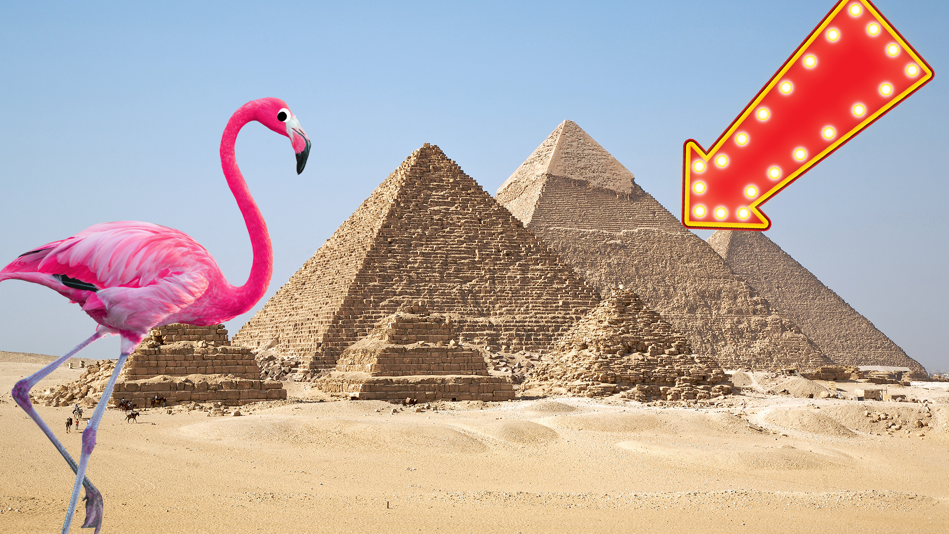 Pyramids with arrow and Beano flamingo 