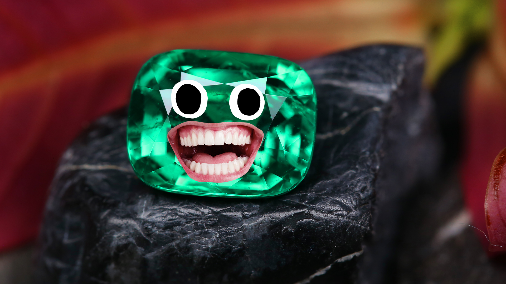 Gemstone with eyes and mouth
