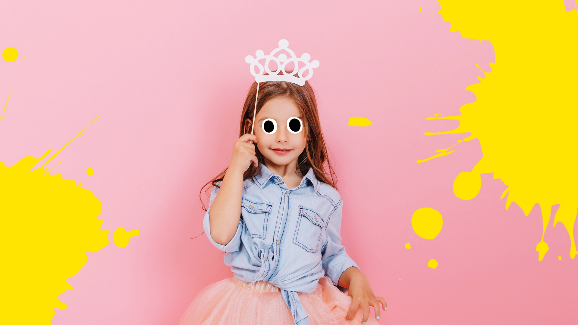 Princess girl on pink background with yellow splats