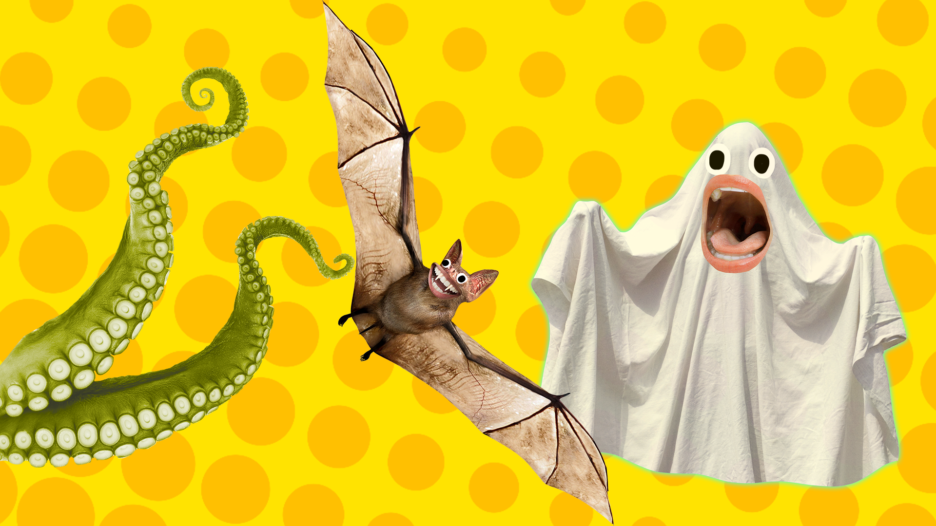 Beano spooky creatures on yellow background