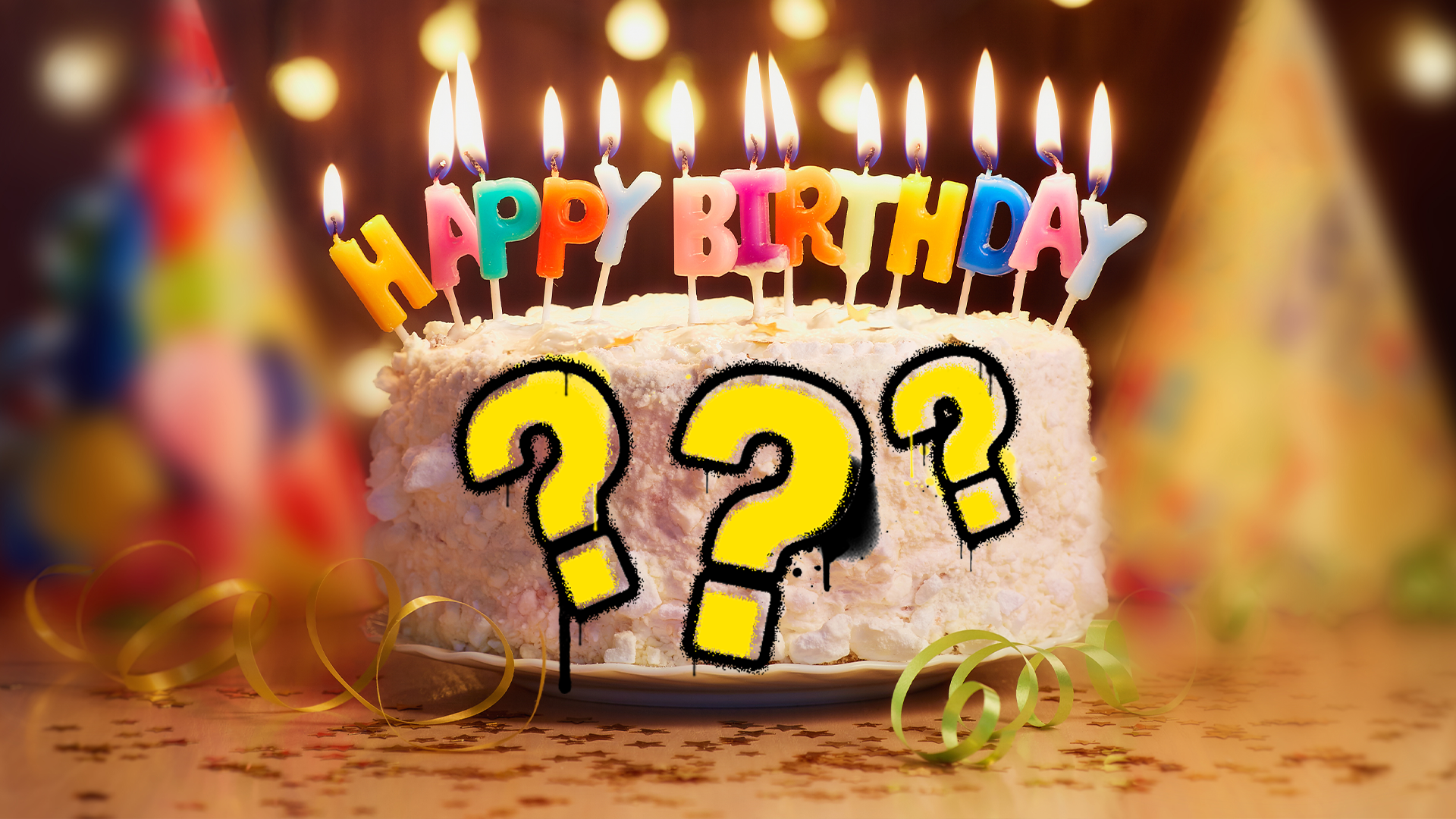 Birthday cake with question marks 