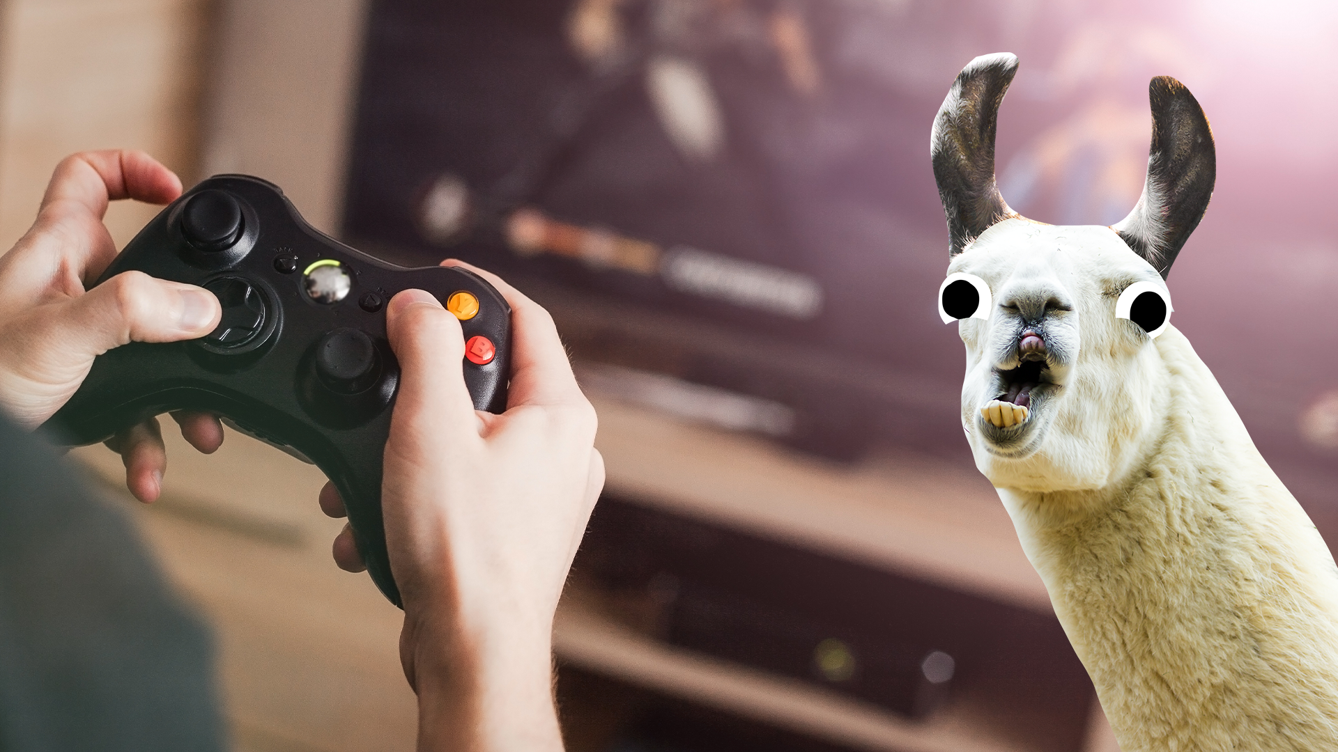 Someone gaming with derpy llama