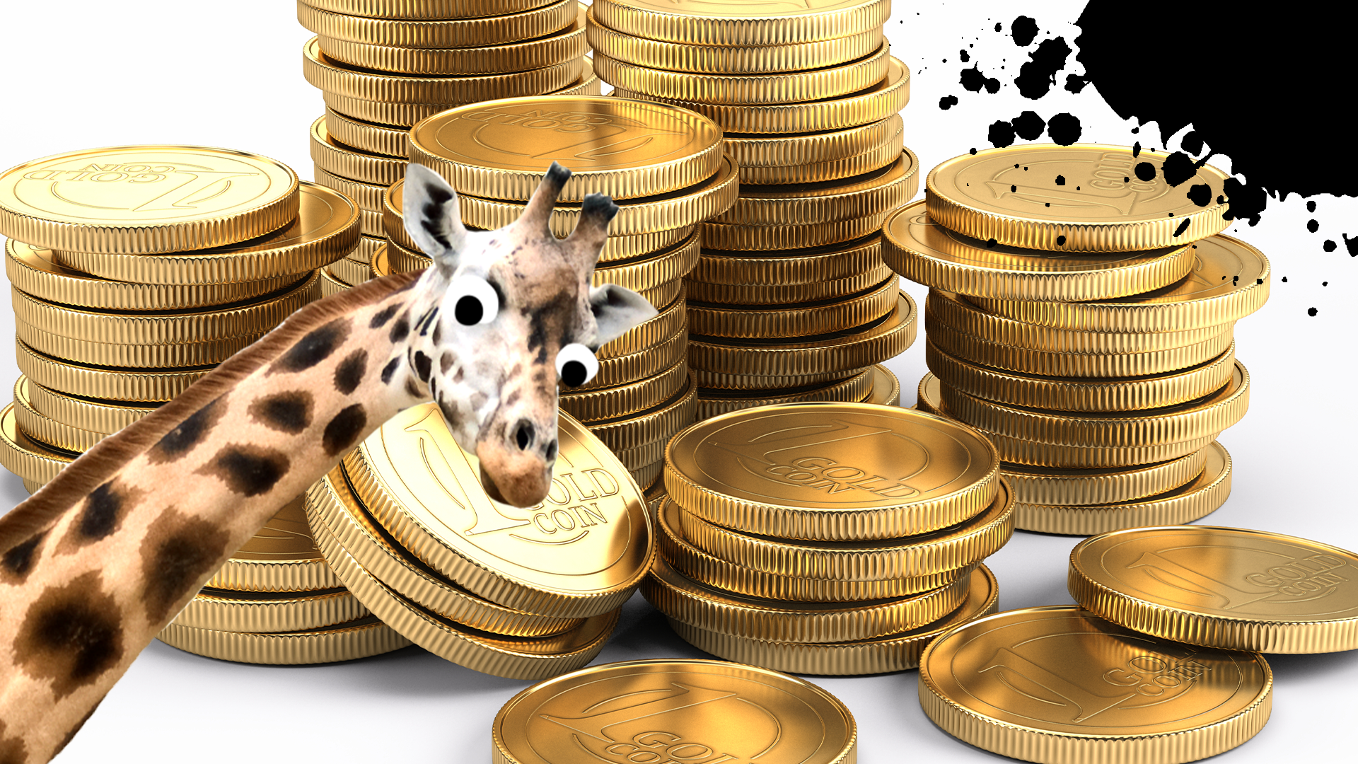 Pile of gold coins with Beano giraffe