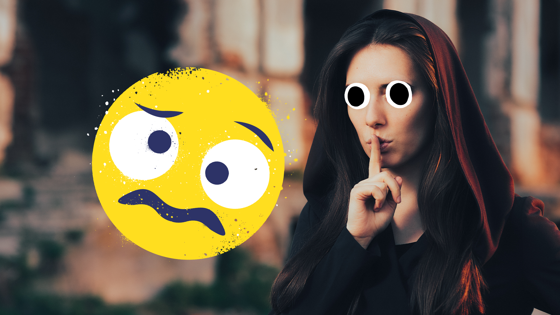 Woman shushing with dizzy emoji