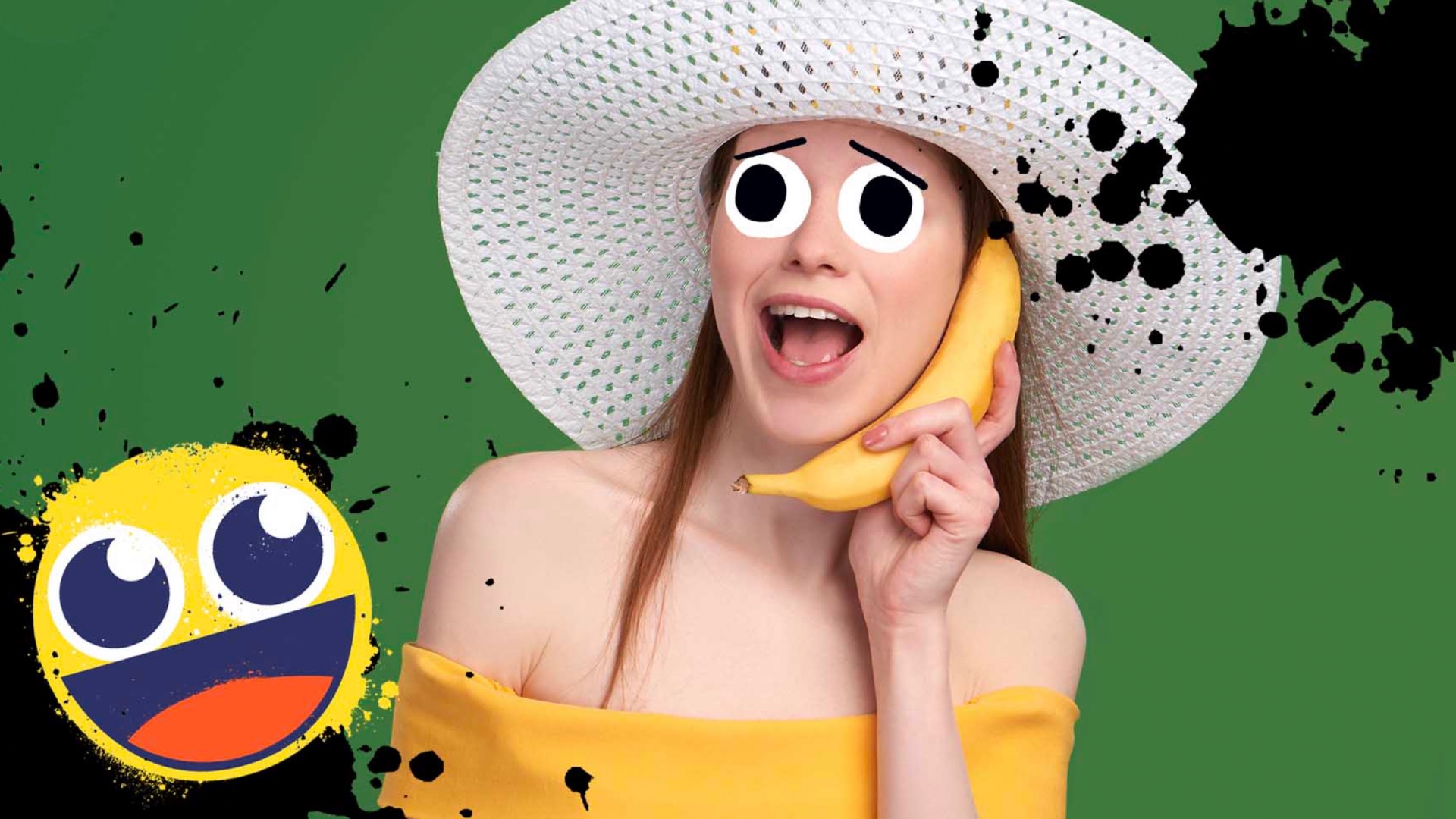 A woman using a banana as a phone