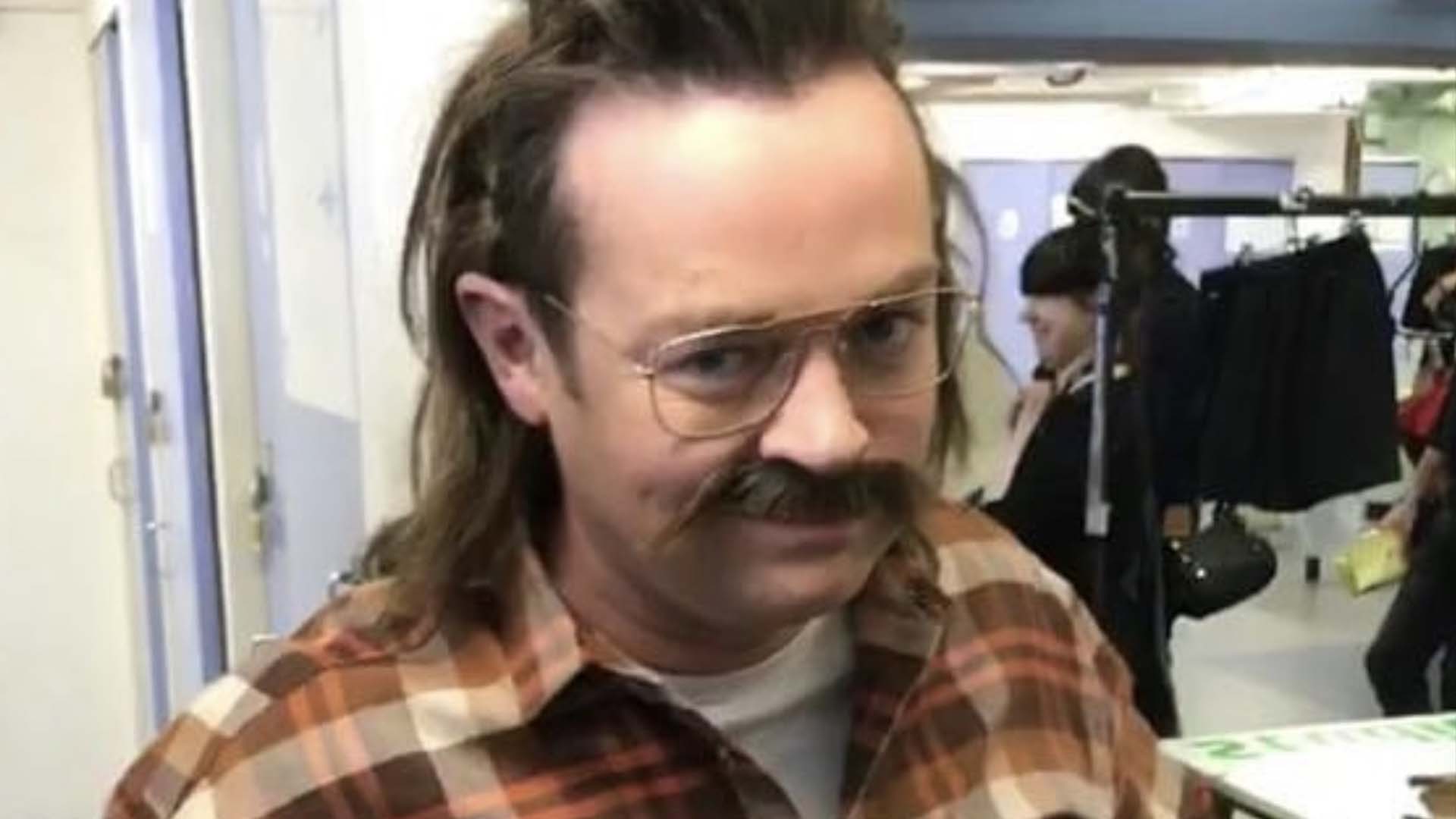 Stephen Mulhern in a wig and moustache