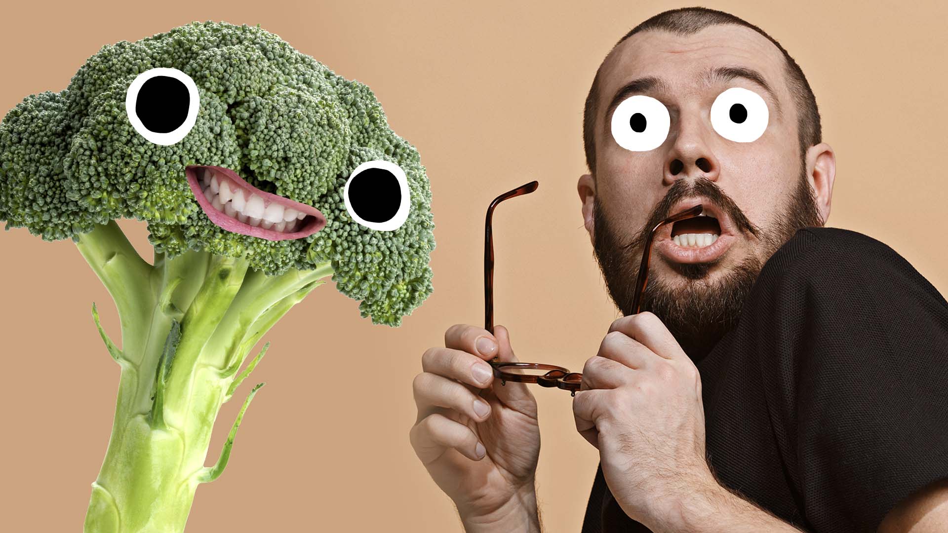 A man petrified by a portion of broccoli