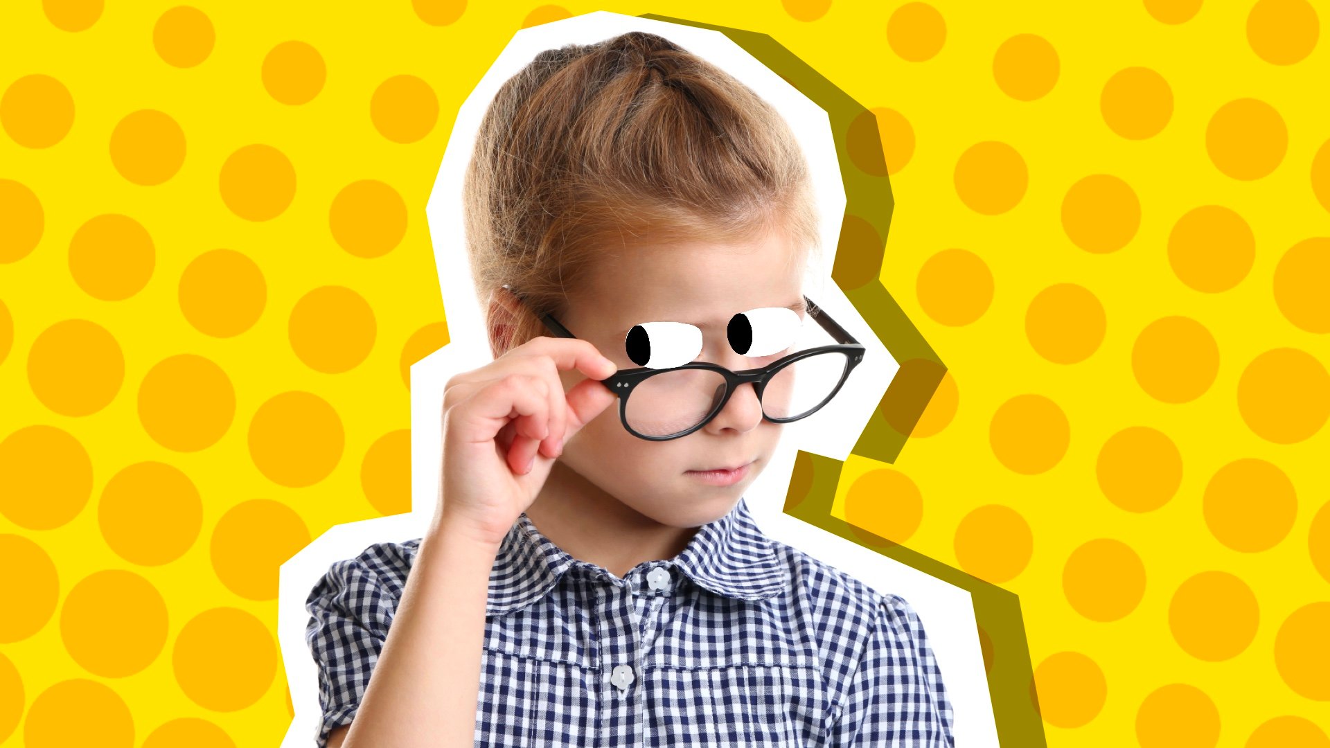 A child looking over their glasses in a quizzical way