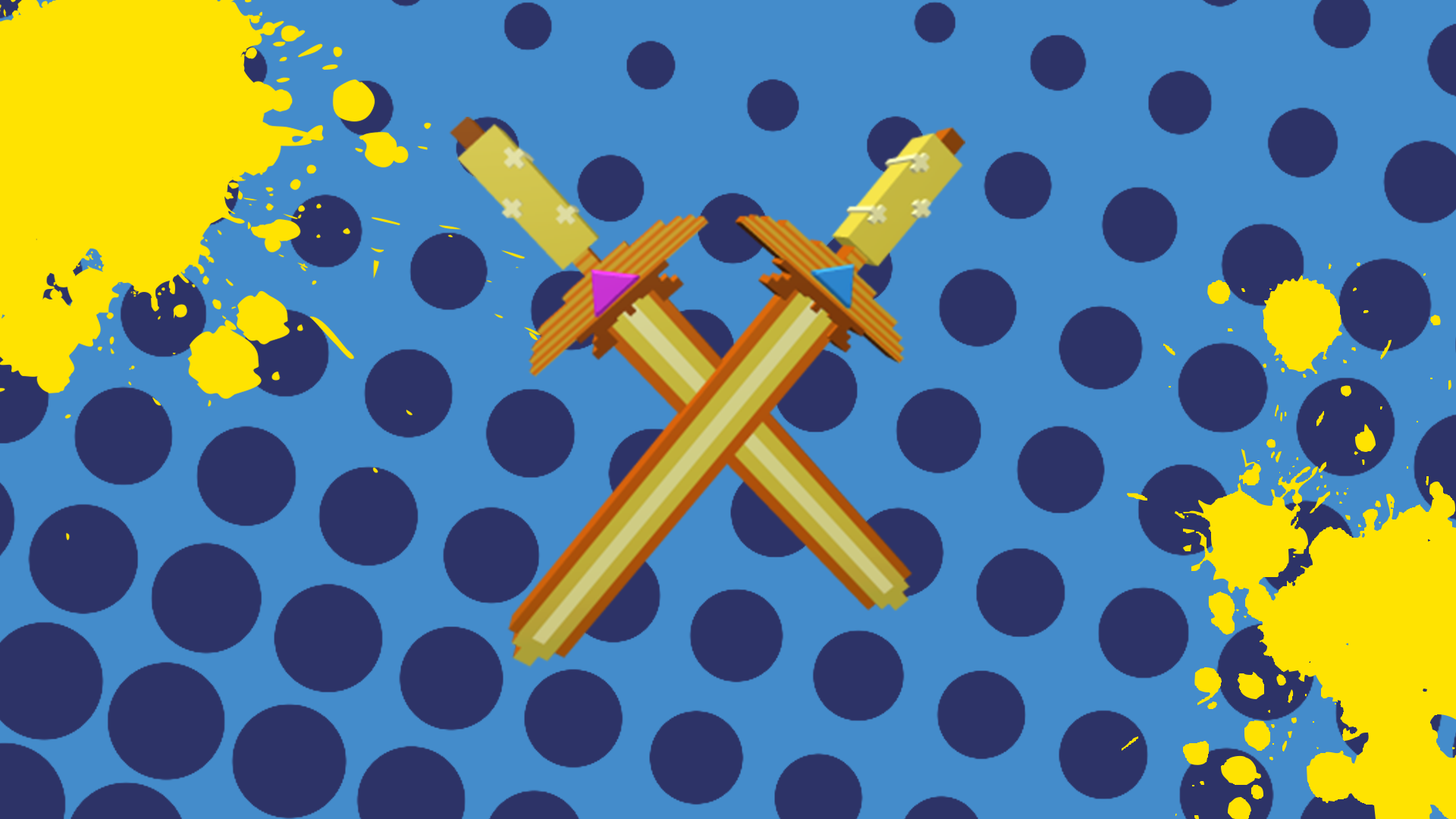 Roblox swords on blue background with splats