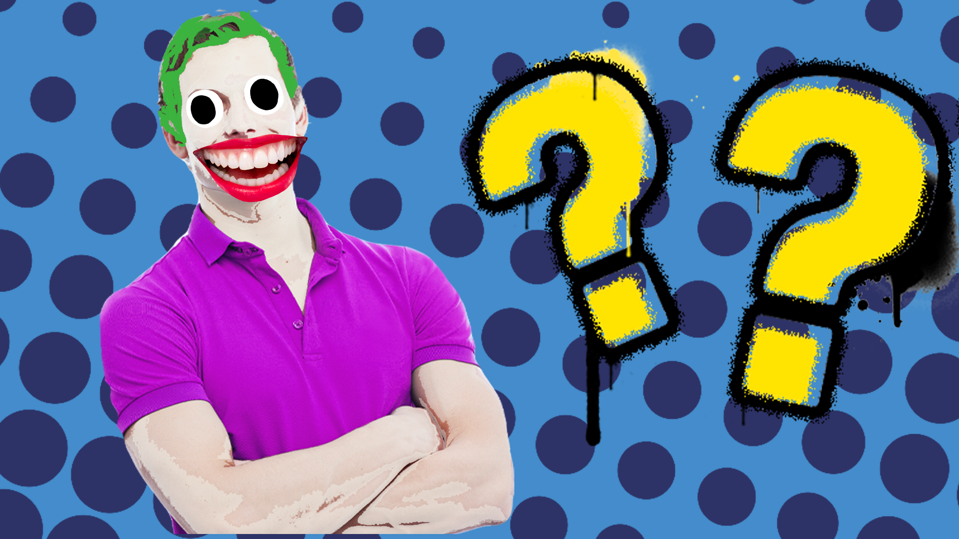 Beano Joker with question marks on blue background