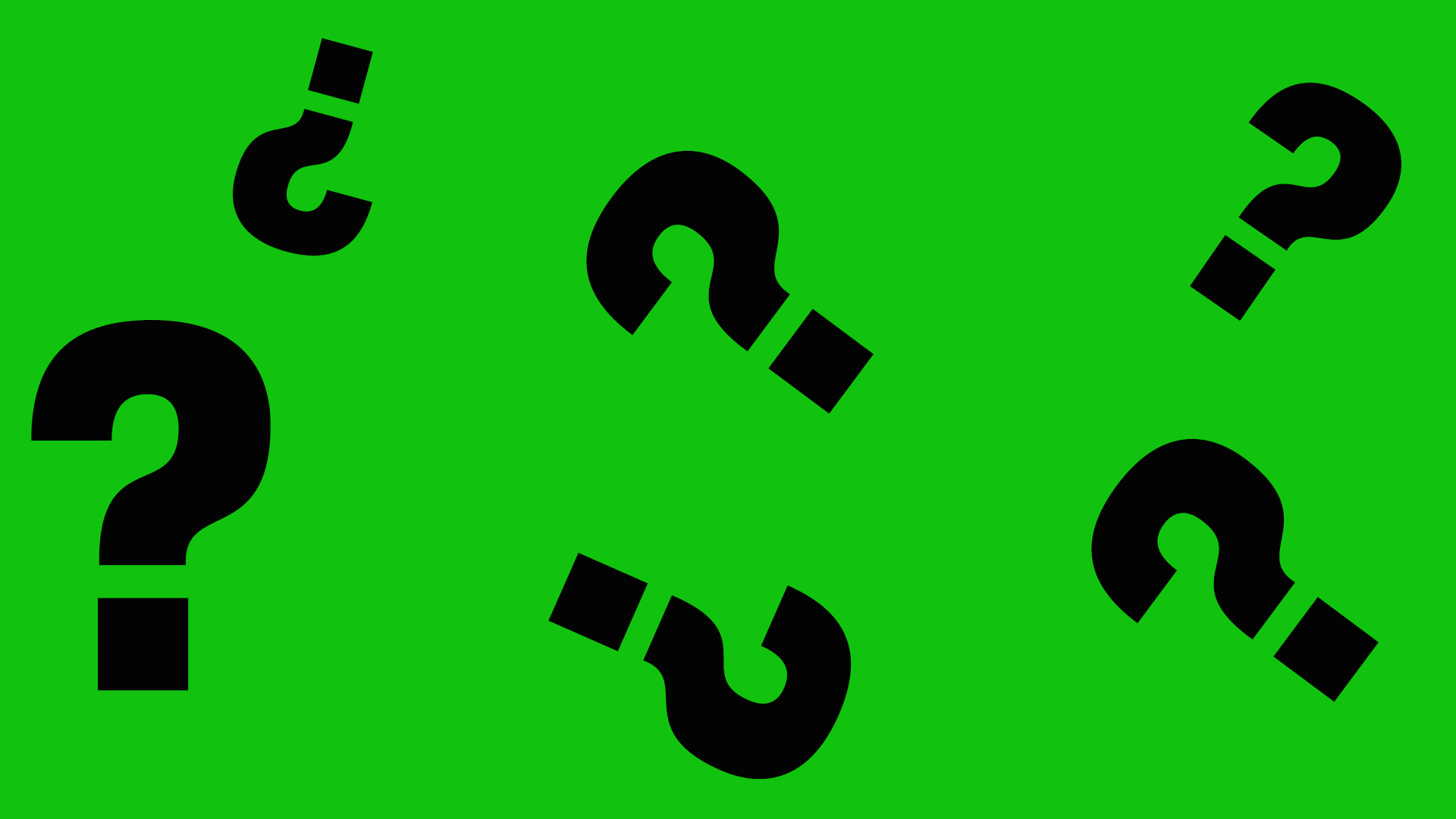 Black question marks on green background