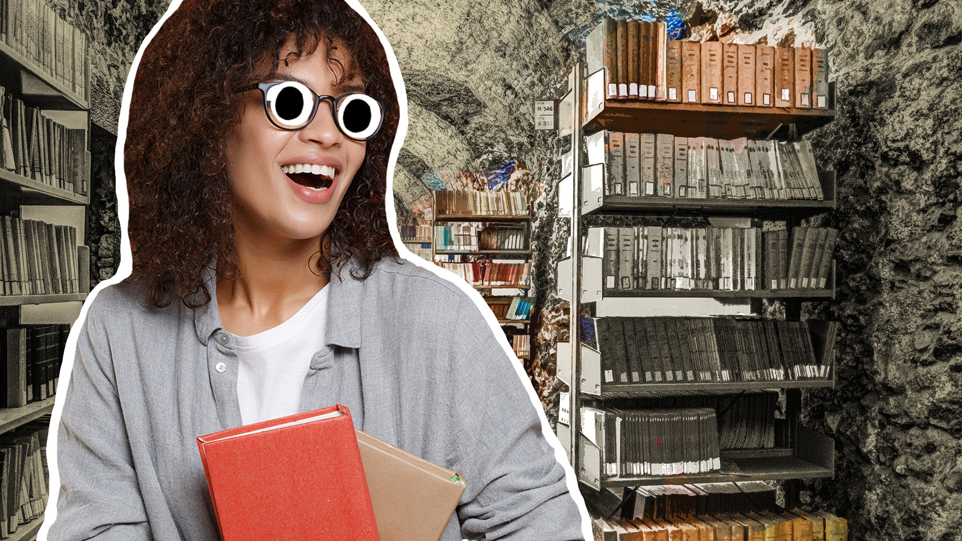 A woman in a mysterious underground library