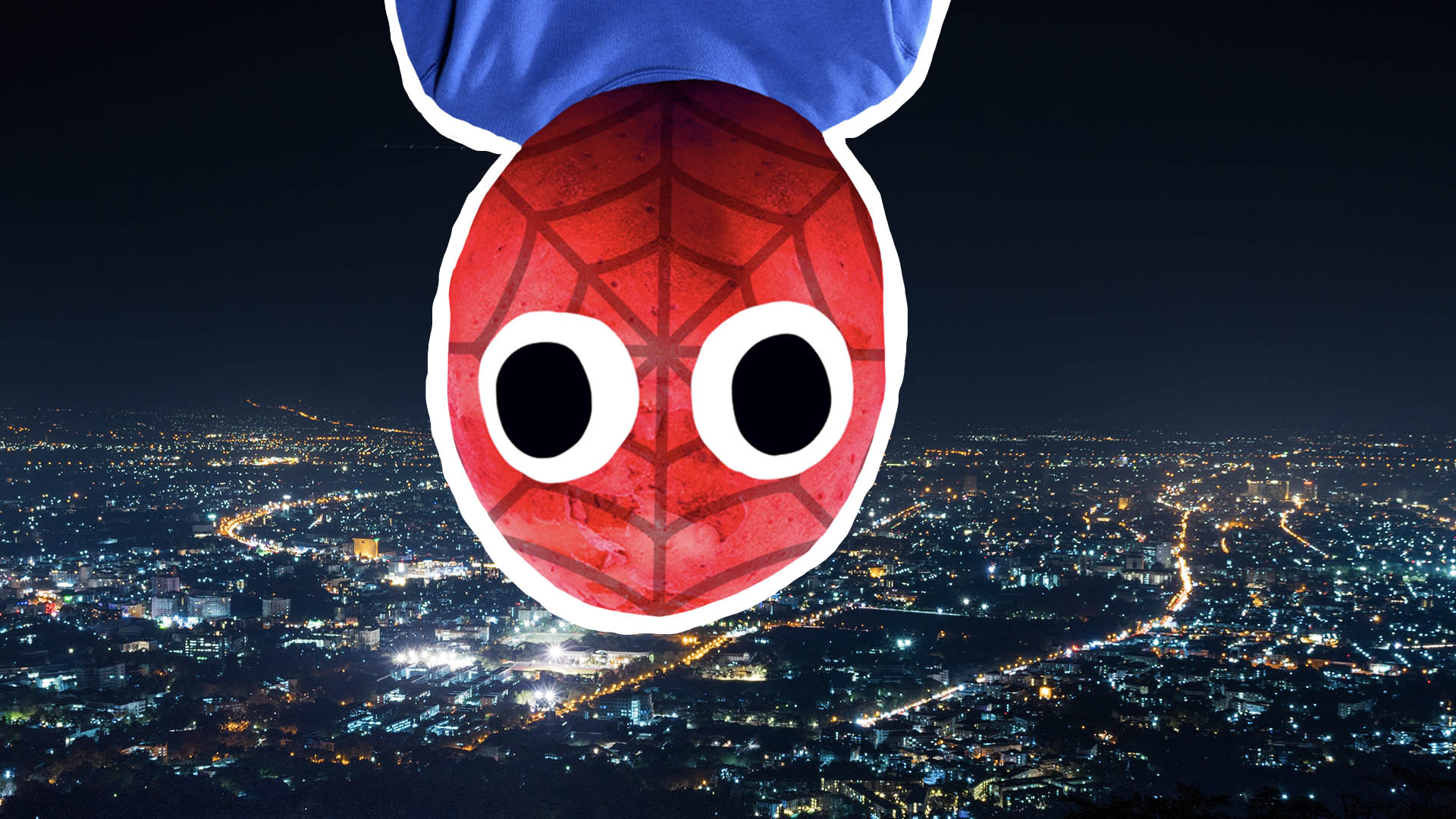 Spider-Man upside down in a city