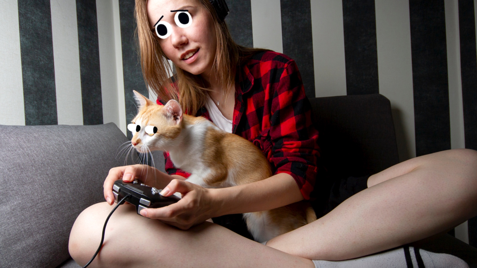 A woman and her pet playing FIFA