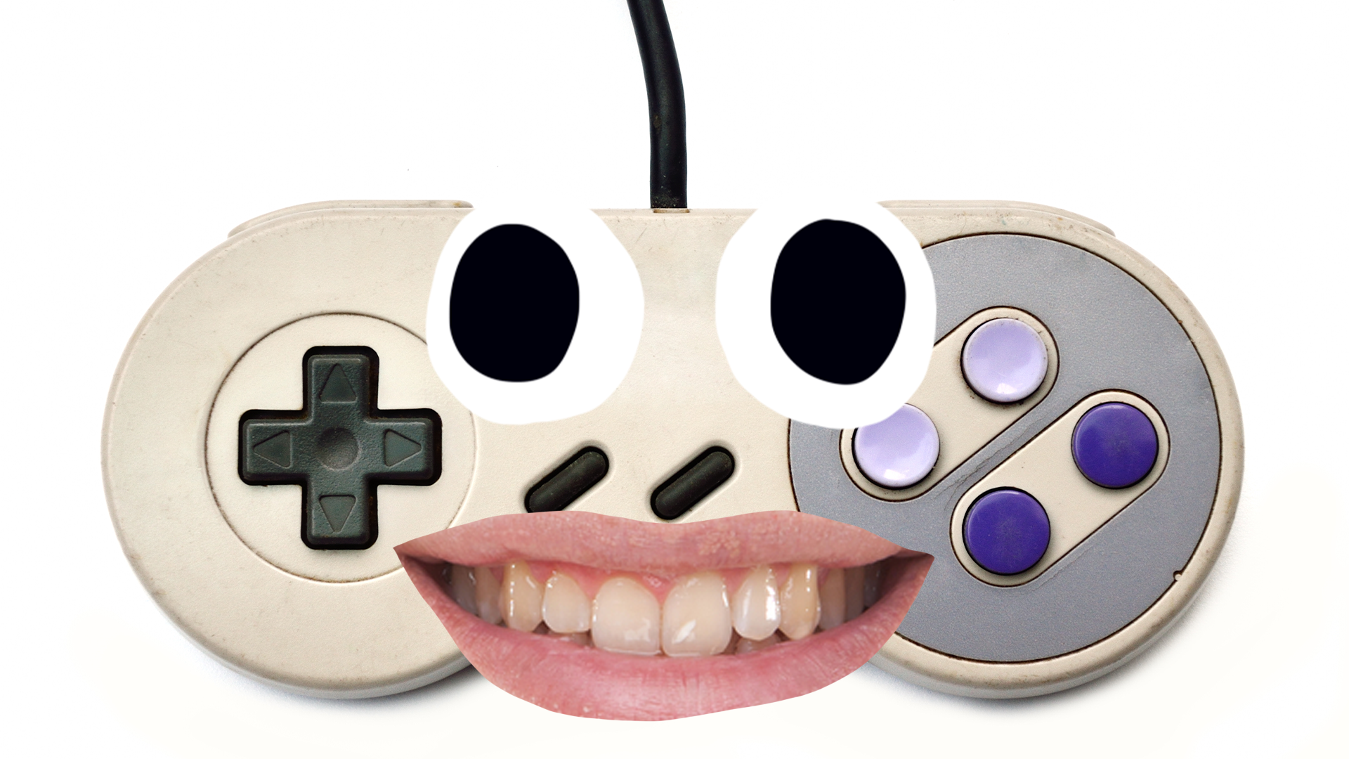 Old game console with goofy face