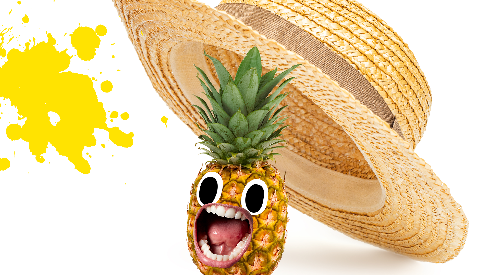 Screaming pineapple with hat and splat