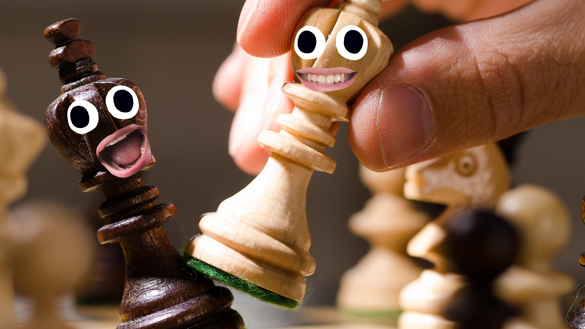 Chess pieces with goofy faces