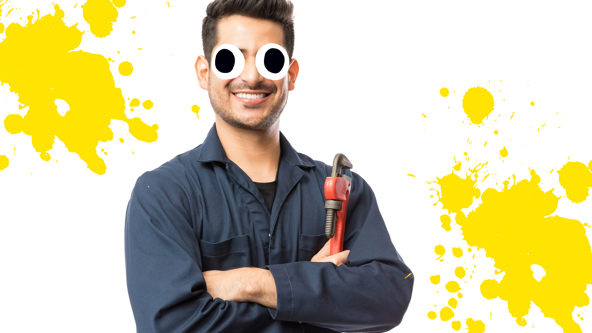 Smiling plumber with yellow splats