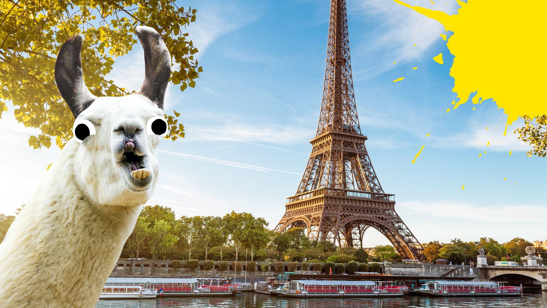 Eiffel Tower and derpy llama
