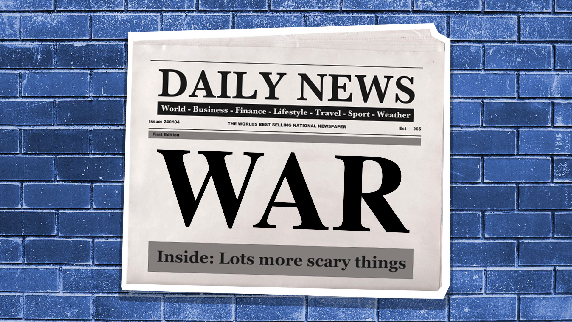 A newspaper with a headline about war