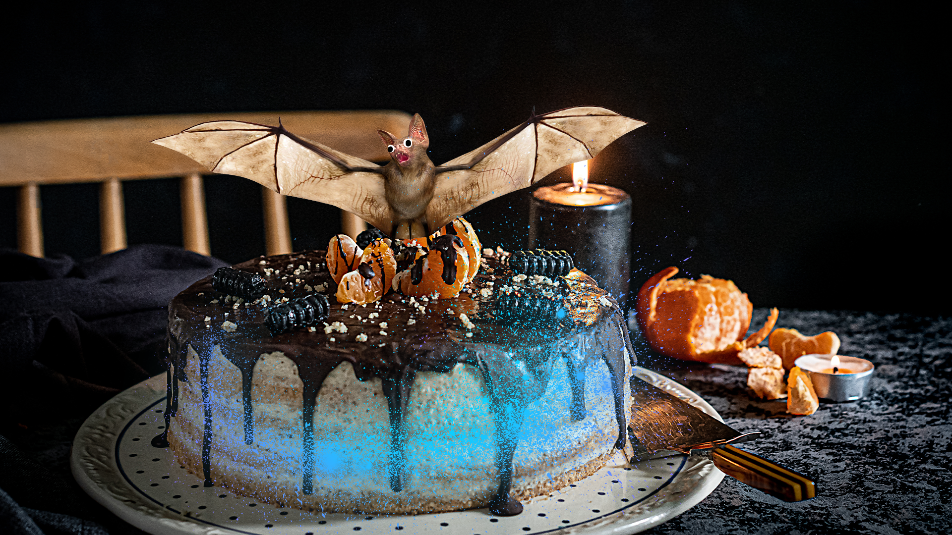 Spooky birthday cake with magic splat and Beano bat