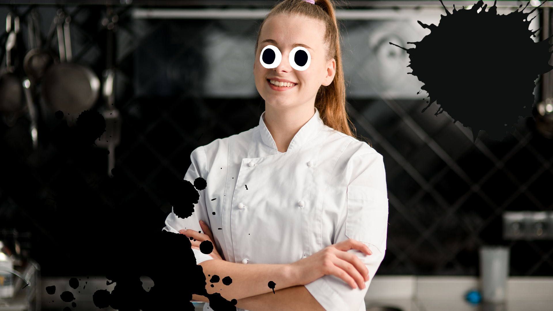 Smiling female chef with splats