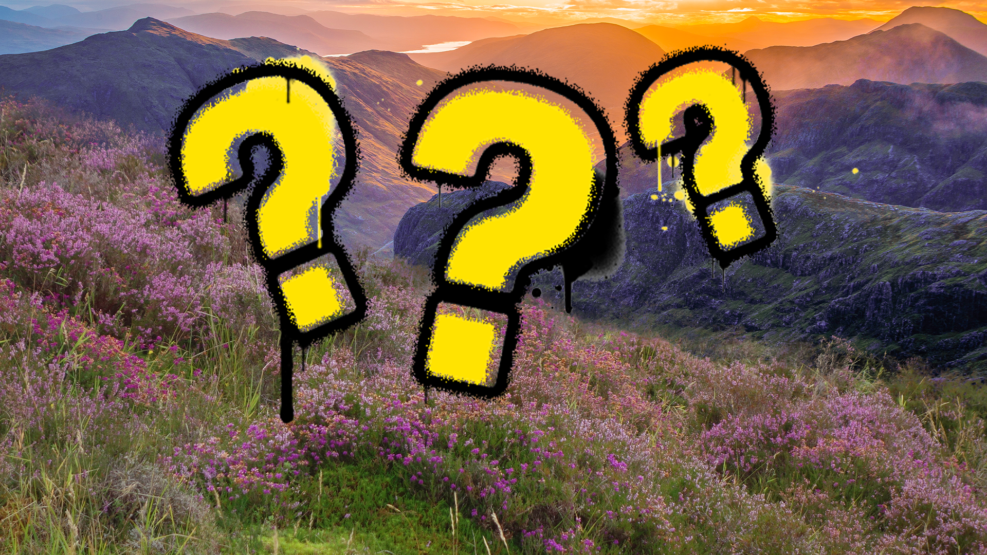Scottish highlands with question marks