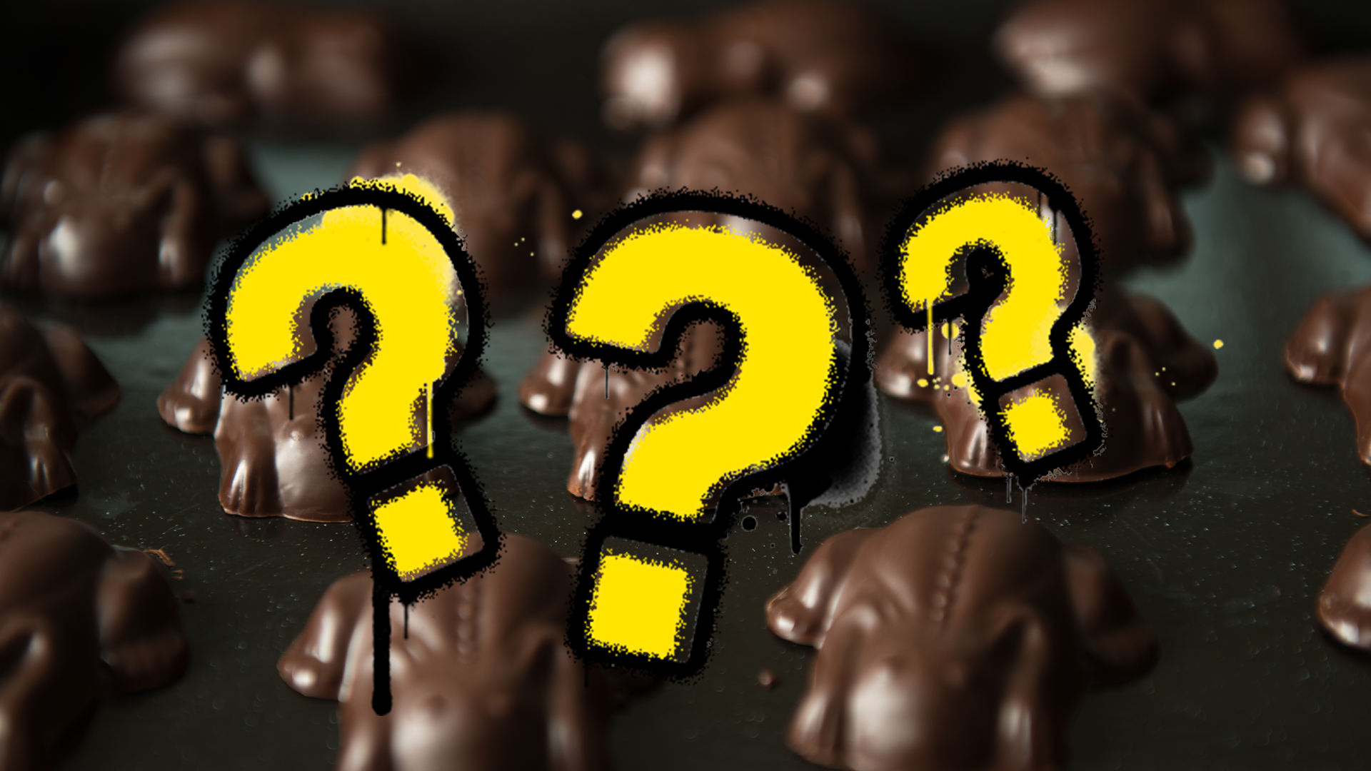Chocolate frogs with question marks